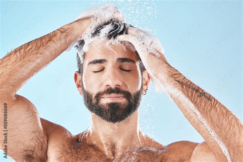 Hair Care Face Water Splash And Shower Of Man In Studio Isolated On A