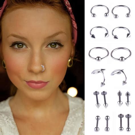 16pcs Set Fashion Titanium Nose Ring Silver Color Gold Body Clip Hoop For Women Septum Piercing