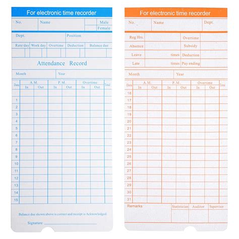 200x Monthly Time Clock Cards Timecard For Employee Attendance Payroll