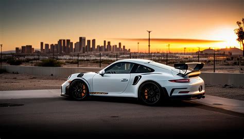 Premium Photo A White Porsche 911 Gt3 Is Parked In Front Of A Cityscape