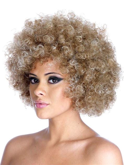 70 S Blonde Two Tone Afro Wig £7 99 Perm Curls Blonde Afro Clown Wig Mullet Wig Fancy Dress