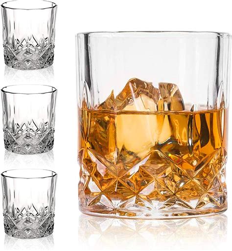 Deecoo Crystal Old Fashioned Whiskey Glasses Set Of 4 11 Oz Unique Bourbon Glass
