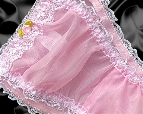 nylon frilly sissy sheer briefs satin rose lace trim panties knickers size 10 20 ebay