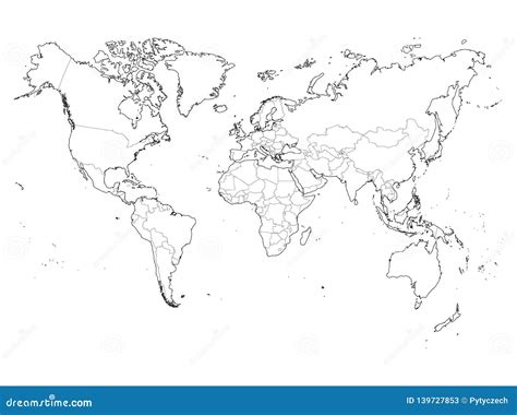 Blank Outline Map Of World Vector Illustration Stock Vector
