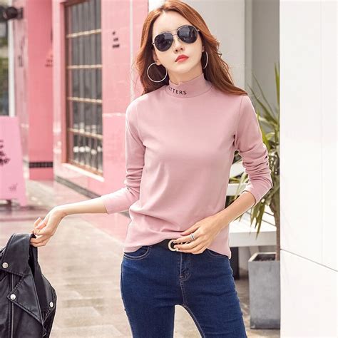 Poleras De Mujer Moda 2018 Winter Long Sleeve T Shirt Women Letter Turtleneck Woman Tshirt Top