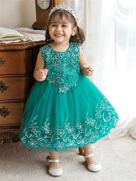 Dreamgirl Cute Baby Sequins Lace Applique Ball Gown Flower Girl Dress