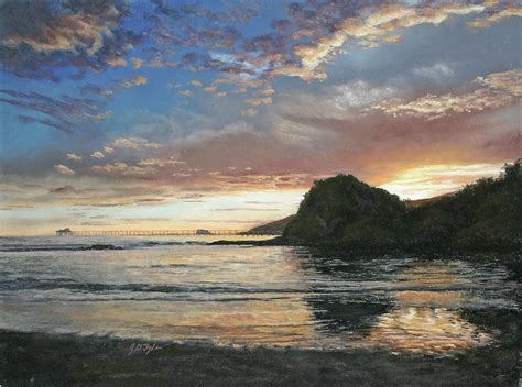 Beach Sunset Painting With Clouds Sailing Clouds Cambria Moonstone