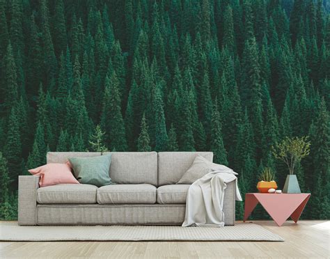 Pine Forest Peel And Stick Green Wallpaper Self Adhesive Home Etsy