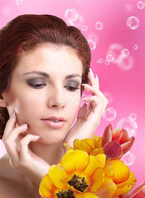 Beauty Woman With Spring Flower Stock Photo Image Of Beauty Girl