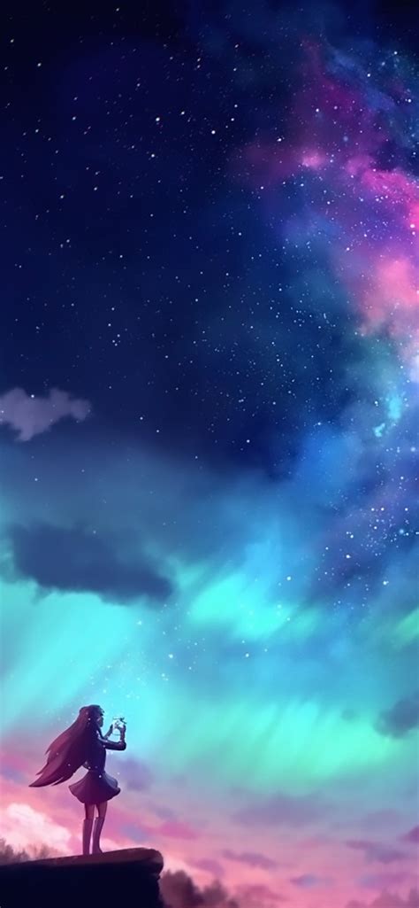 1242x2688 Anime Girl And Colorful Sky Iphone Xs Max