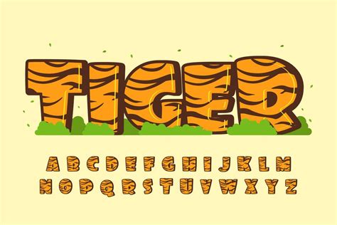 Decorative Tiger Font And Alphabet With Tiger Patterns Vector
