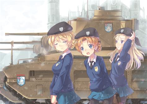 Assam Girls Und Panzer Blonde Hair Blue Eyes Combat Vehicle