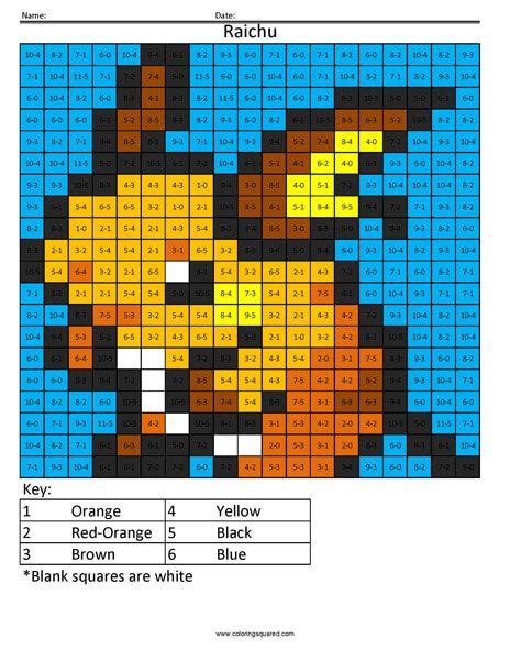 Pokemon Addition And Subtraction Coloring Squared Pokemon Gen 1