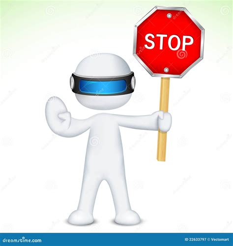 3d Man In Vector With Stop Sign Stock Vector Illustration Of Halt