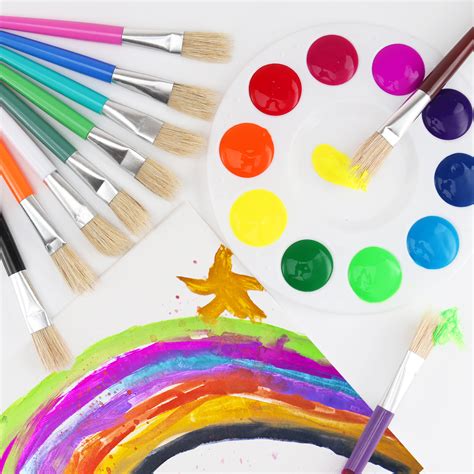 10 Piece Kids Flat Paint Art Brushes Set With Paint Palette Ebay