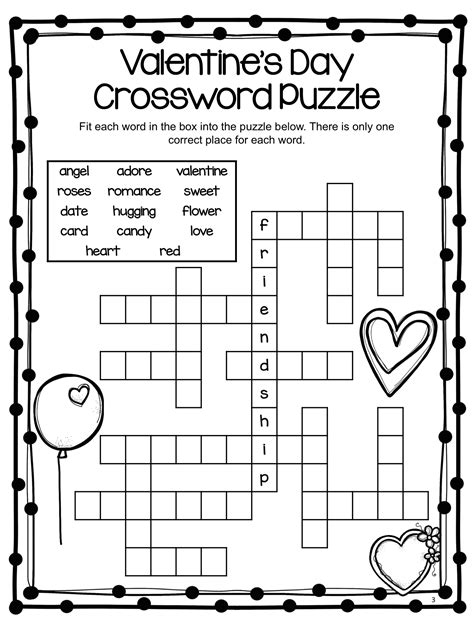 Valentine S Day Crossword Puzzle Printable Printable Word Searches