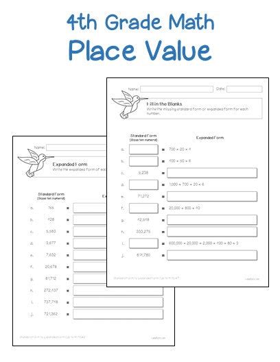 4th Grade Free Printable Place Value Worksheets
