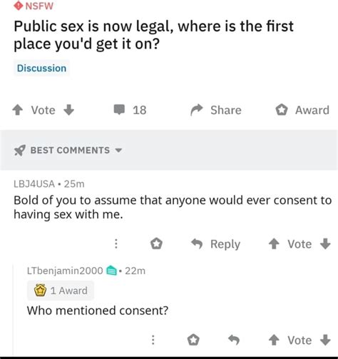 onsfw public sex is now legal where is the ﬁrst place you d get it on bold of you to assume