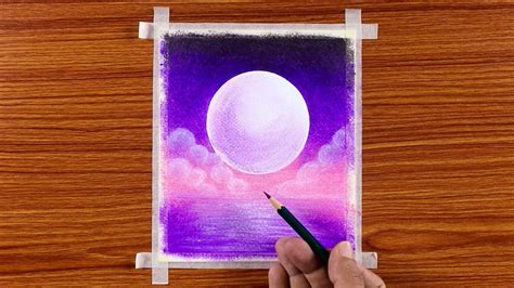 Beautiful Riverside Moonlight Scenery Oil Pastel Drawing Step By