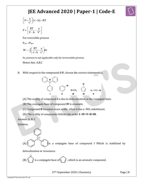 Jee Advanced 2020 Paper 1 Chemistry Questions And Solutions Download Pdf