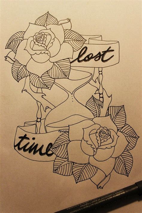 Hourglass Rose Tattoo Ink Stencil Illustration Ofatalee Time Old School