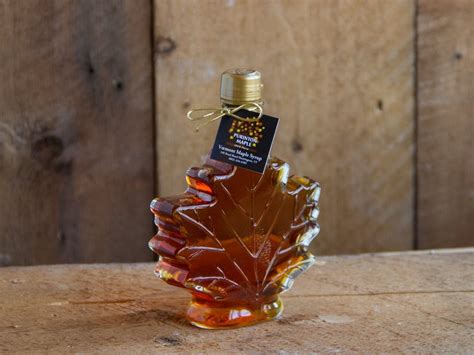 Vermont Maple Syrup In A Maple Leaf Glass Bottles