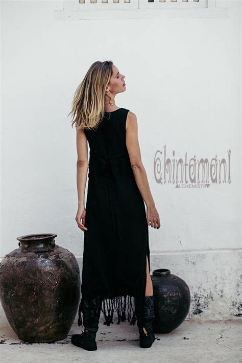 Long Boho Dress Black Bohemian Dress Maxi Raw Cotton Etsy