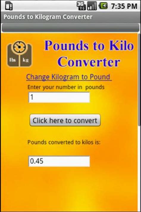 Please visit weight and mass units conversion tool to convert between all weight and mass units. Pounds to Kilograms Converter - Android Apps on Google Play