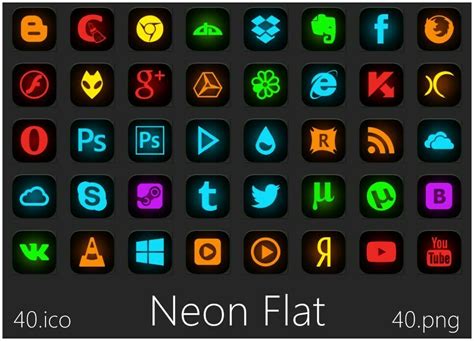 Neon Flat Icon Pack Skin Pack Theme For Windows 10