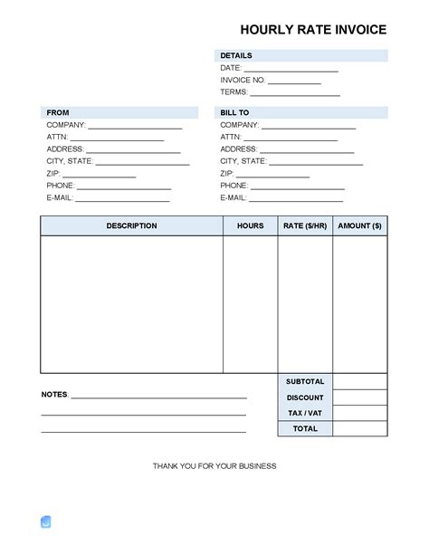 Hourly Rate Hr Invoice Template Invoice Maker