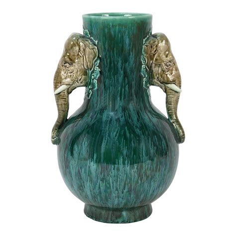 Chinoiserie Style Elephant Handles Glaze Turquoise Ceramic And
