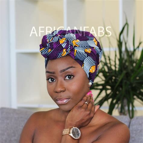 African Headwrap Purple Trangle 100 Cotton Ankara Print Fabric Turban Scarf Headband