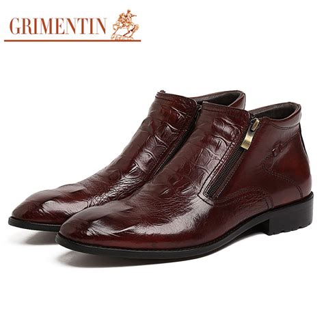 Grimentin Brand Italian Men Dress Boots Genuine Leather Black Crocodile