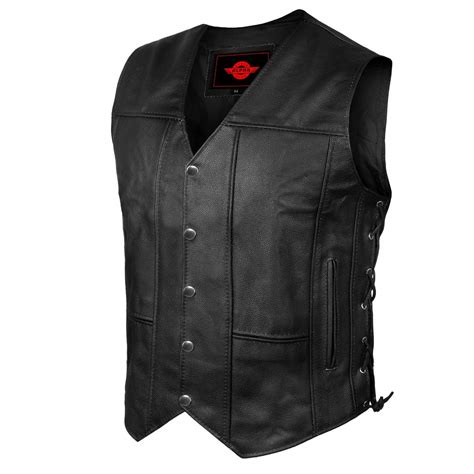 Buy Alpha Leather Motorcycle Vest For Men Riding Club Black Biker Vests