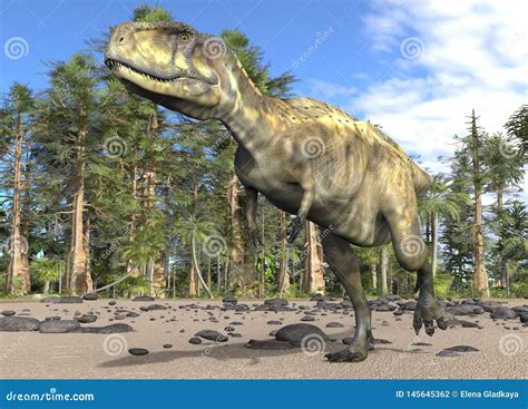 Dinosaur 3d Illustration Against The Background Of The Mesozoic Forest