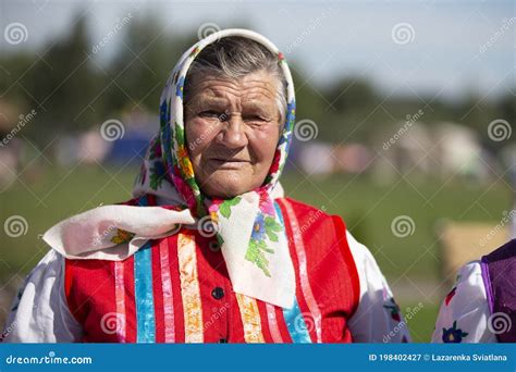 Old Slavic Woman In National Dress Russian Granny In A Scarf Editorial Photography Image Of