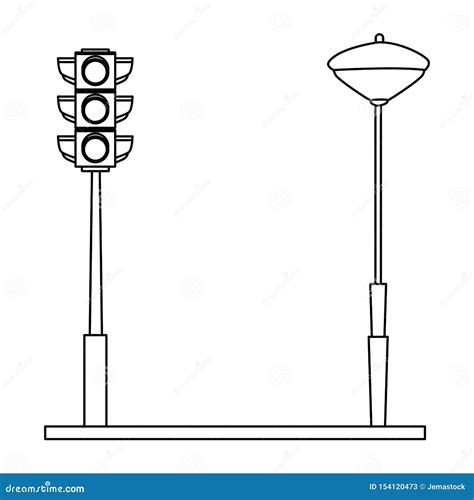 Traffic Lights And Streetlight On Street In Black And White Stock