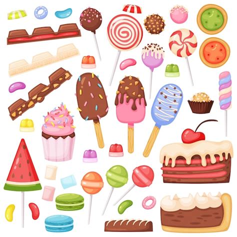 Premium Vector Cartoon Candies Sweets Desserts Lollipops Chocolate