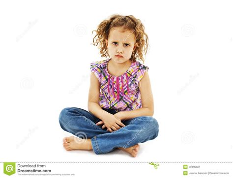 Sad Curly Little Girl Sitting Stock Image Image Of Huff Isolated