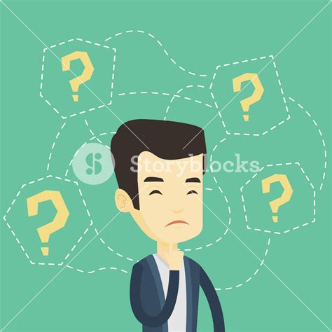 Thinking Business Man Standing Under Question Marks Young Asian