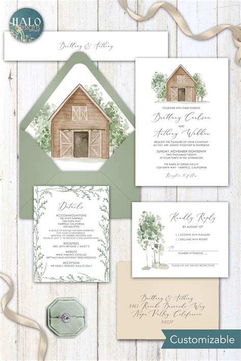 Barn Wedding Invitation Barn Rustic Simple Greenery Etsy Barn