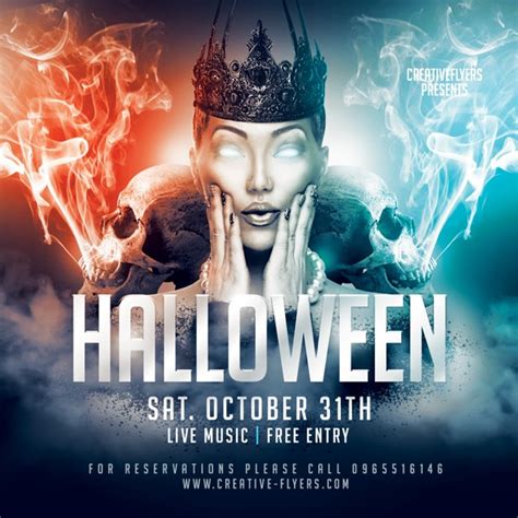 Halloween Flyer PSD Template With Witch And Skeleton Creative Flyers