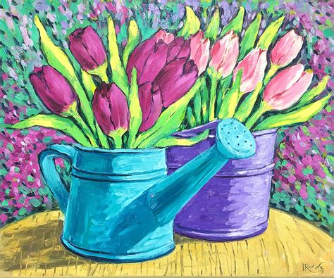Tulips Original Oil Painting Pink And Purple Tulips Handmade Artwork