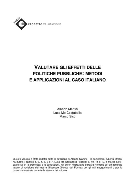 pdf valutare gli effetti delle politiche pubbliche metodi e applicazioni al caso italiano
