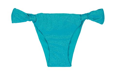 Brazilian Bikini Bottoms In Blue Lurex With Fabric Rings Calcinha