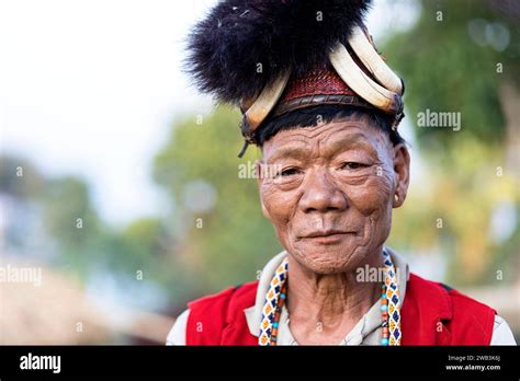 Portrait Of An Elder From Konyak Tribe In Traditional Ceremonial