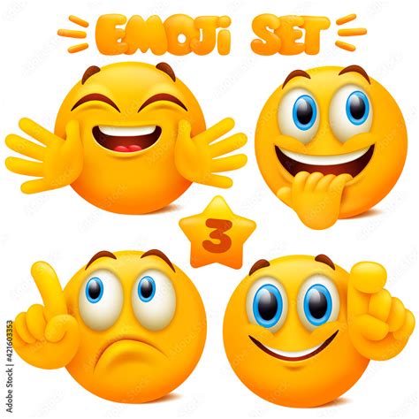 Set Of Yellow Emoji Icons Emoticon Cartoon Character With Different