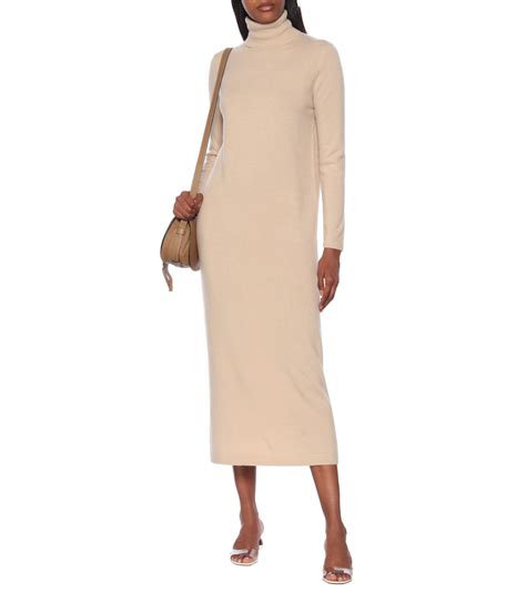 Turtleneck Cashmere Knit Midi Dress In Beige Beige Sweater Dress Knit Midi Dress Knit Midi