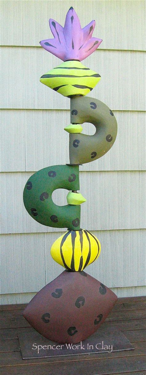 Sculpture Stack For Home Or Garden With Terra Red Yellow Green