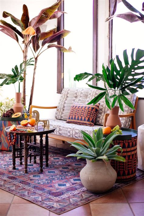 A Living Room Filled With Lots Of Plants Next To A Couch And Table On